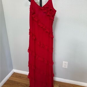 Elegant Red Ruffle Maxi Dress